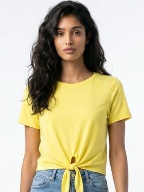UNBRANDED | Bright Yellow Short Sleeve Tee with Tie Knot Detail Women’s Size M